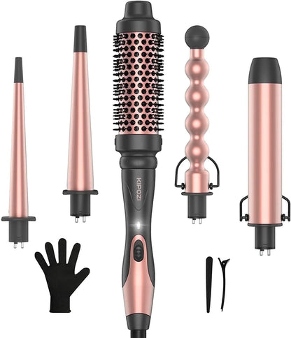 5 in 1 Curling Iron Wand Set Hair Wand, Instant Heating, with 4 Ceramic Barrels and 1 Curling Iron Brush